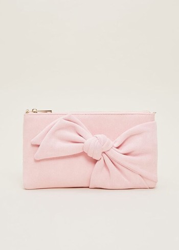 Phase Eight Pink Suede Bow Bags Pink Canada | HTYXEP-065